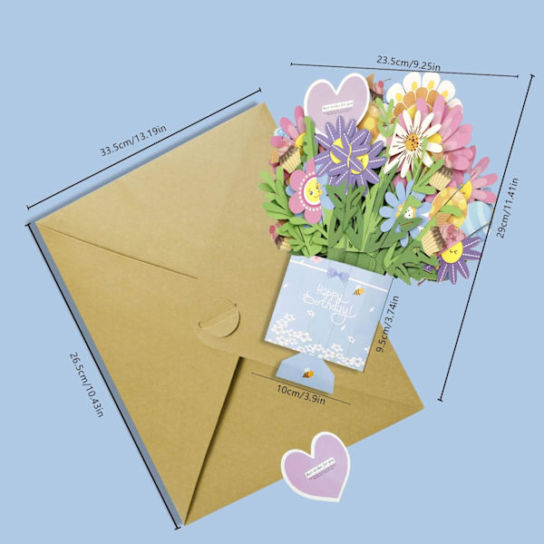 1 stk Blomst Pop Up Kort Bursdagskort Gavekort 3D Fold