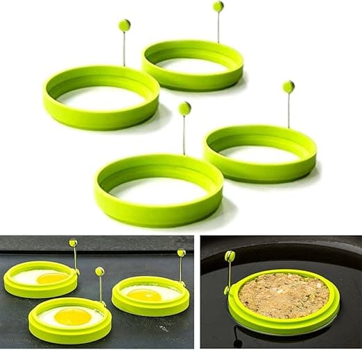 Set med 4 Silikon Gröna Äggformar Icke-Klibbiga Pannkaksmallar