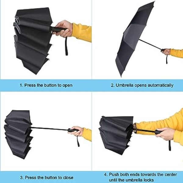 1 stk Foldbar Paraply, Kompakt Automatisk Paraply Foldbar Åben