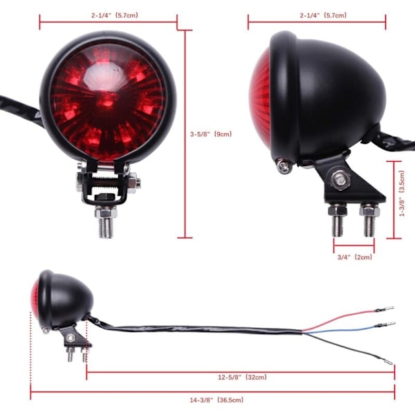 12V Motorcykel Bakljus Bromsljus Röd LED Bakbromslampa för Street Bike Chopper Bobber Cafe Racer Cruiser