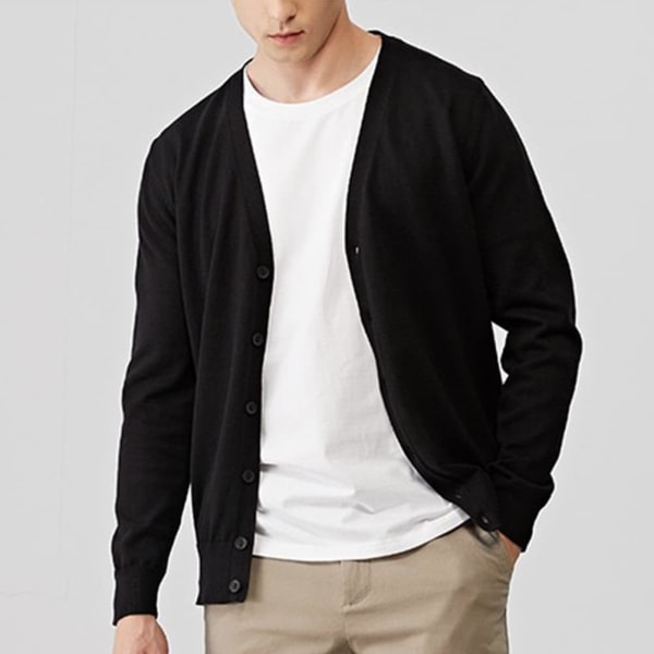 (m) Herre Cardigan med Knapper, Lett Strikk