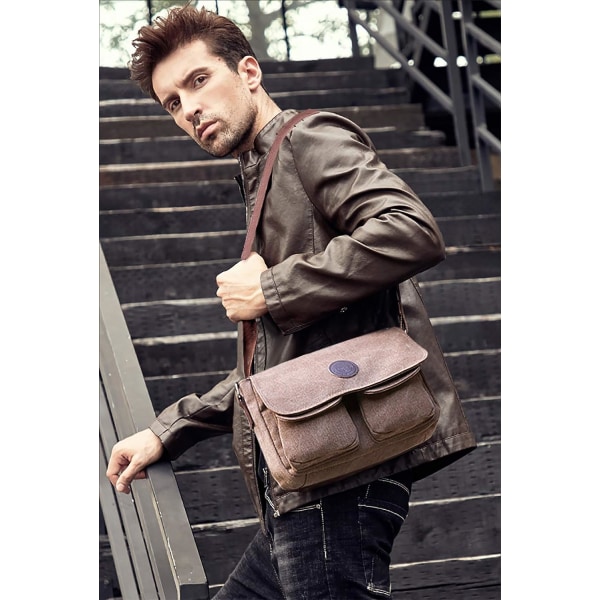 （Brun）Axelremsväska Canvas Axelremsväska Unisex Axelväskor 7.9