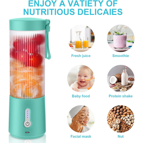 Bärbar Blender, 15.2Oz USB Laddningsbar Blender för Shakes och Smoothies med 6 Blads Juicerkopp, BPA-Fri Plast