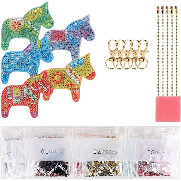 5 kpl 5D DIY Timanttilakattu Avaimenperät Kaksipuisella Hevosella