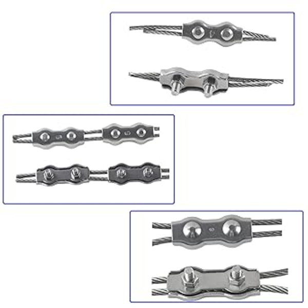 6 stk M4 Duplex Klemme 304 Rustfritt Stål Tyngre Tau