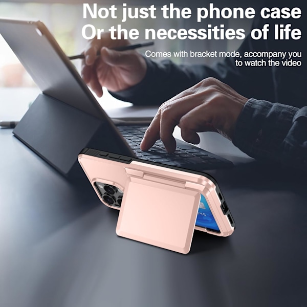 iPhone 16 Pro -kotelo korttipidikkeellä, luottokorttipaikalla, suojaava lompakko - Rose Gold