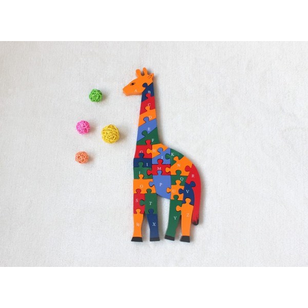 Giraffe träleksak pussel med siffror och bokstäver - pedagogisk