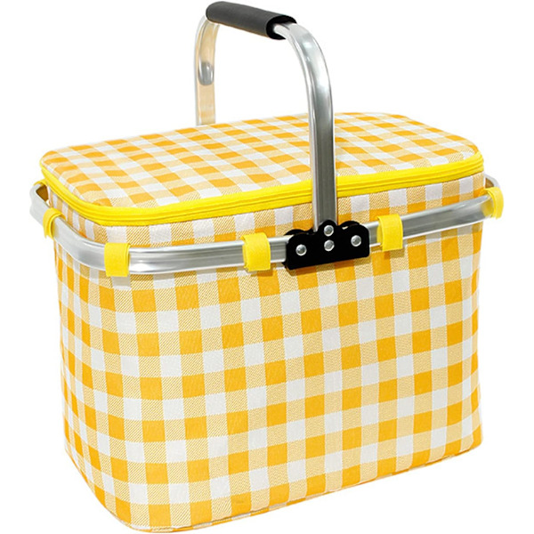 En gul sammenklappelig picnic kurv 30L indkøbs kurv med låg og