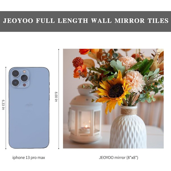 HD Glass Full Length Wall Mirror Tiles - Set of 4, 8'' x 8'' - Rammeløs, Ideell for Soverom, Hjemmetrening, Bad - Allsidig Veggdekor og Overdørsspeil