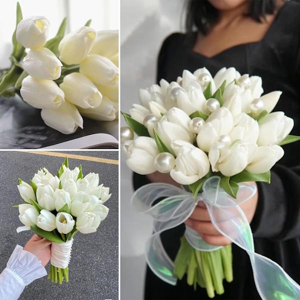 10 stk (Hvid) Kunstige Tulipaner, Kunstig Blomst PU Kunstig Tulipan