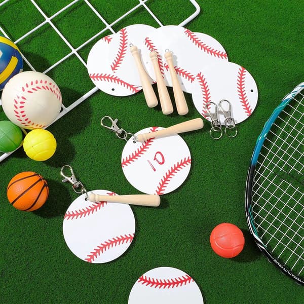 12 sæt Baseball Akryl Nøglering Blankt Kit Træpind