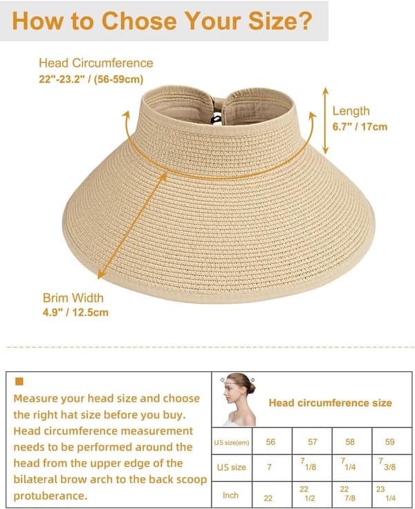 Foldbare solhatte af strå til kvinder, solbeskyttelse bredskygget solhatte justerbar topless strandhat, khaki+beige