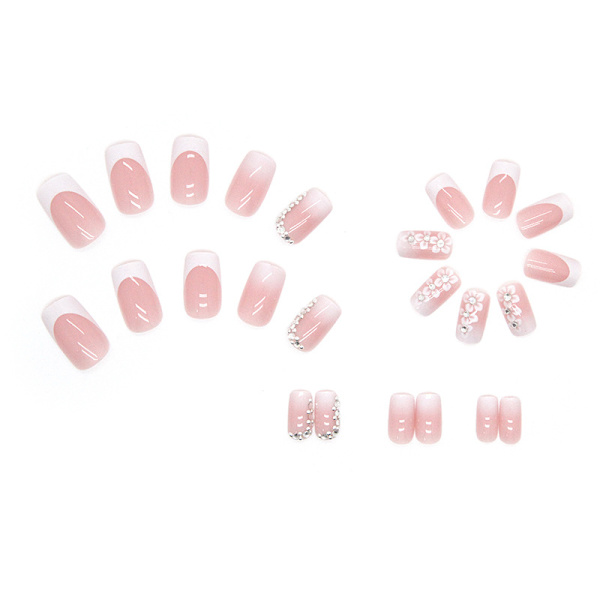 Glitter Pink Tekokynnet Ystävänpäivä Ranskalaistyyliset Pinkit Tekokynnet