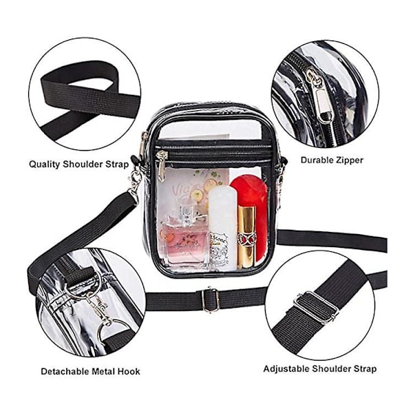Läpinäkyvä crossbody-laukku, stadionille hyväksytty läpinäkyvä käsilaukku konsertteihin ja urheilutapahtumiin