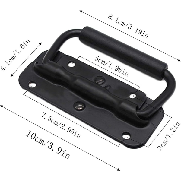 4 stk. bokshåndtak, sammenleggbart håndtak i metall, svart bokshåndtak, fjærbelastet bokshåndtak, erstatningshåndtak for verktøykasser eller oppbevaringsbokser
