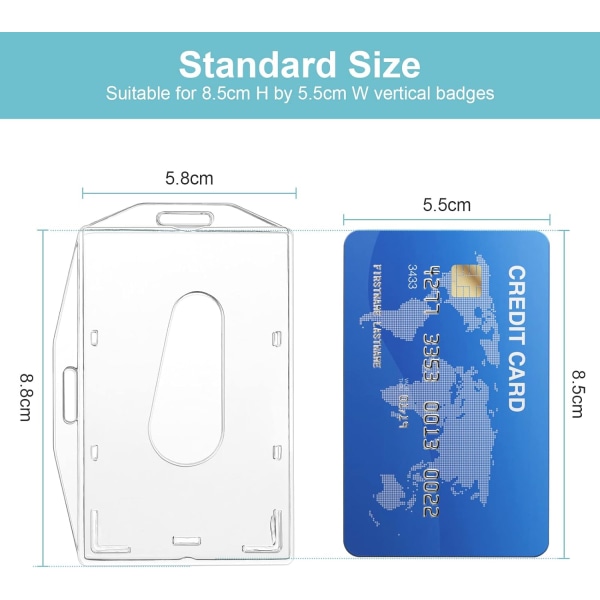 Vertikal Badge Holder, 2 stk Transparent ID-kort Holder,