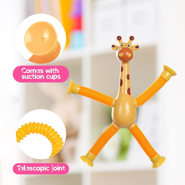 Teleskopisk sugekopp giraff leketøy, 4 stykker giraff leketøy sensoriske leker, morsomt pedagogisk stressavlastningsleketøy, fidget leketøy for barn og voksne