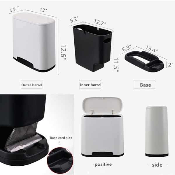 Smal Plast Soptunna med Trycklock, Vit