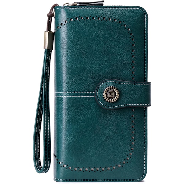 Stor RFID-lommebok for kvinner, lærremme-lommebok, clutch-lommebok med glidelås, damelommebok