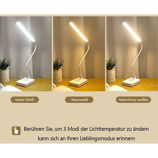LED skrivebordslampe trådløs leselys USB oppladbar 2000mah