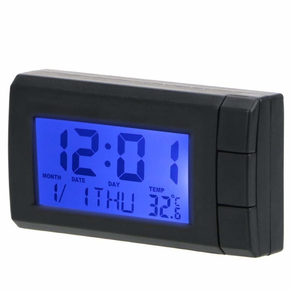 1 svart LCD digital självhäftande bilklocka med temperatur