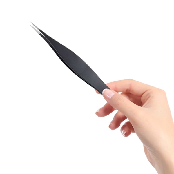 1 svart pincett i rostfritt stål med pincett för inåtväxande hår