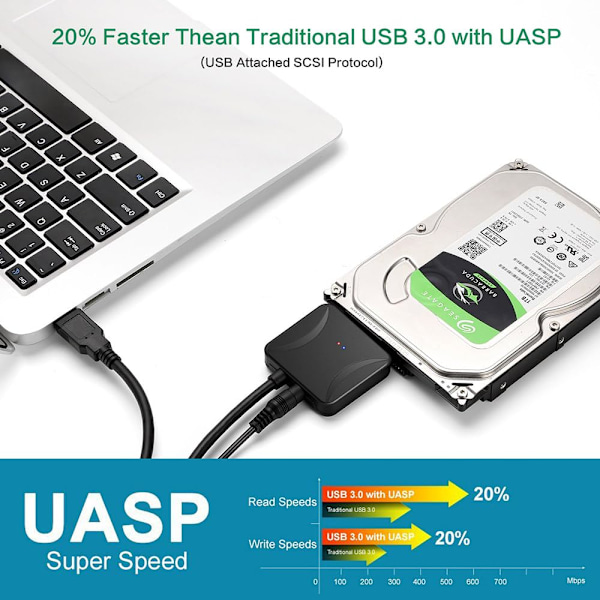 SATA - USB 3.0 -sovitin ulkoiselle kiintolevylle, kaapeli 2.5\" 3.5\" SSD/HDD HDD-lukija ja virtalähde