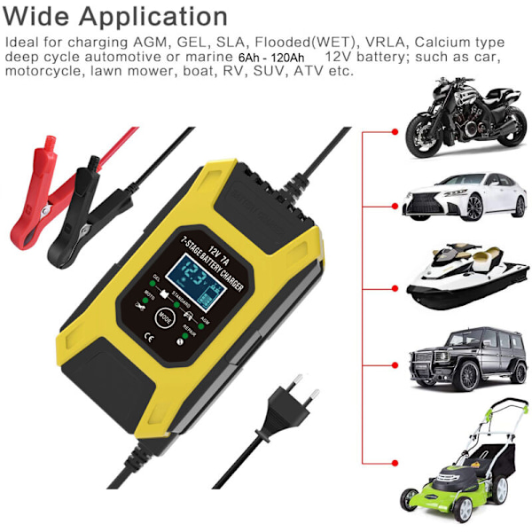7A/12V Smart Batterioplader Bærbar Hurtig Motorcykeloplader med