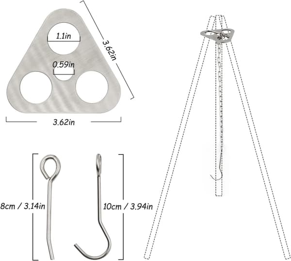 Camping Tripod Board Gjør om Grener til Bål Tripod Rustfritt Stål (Sølv)