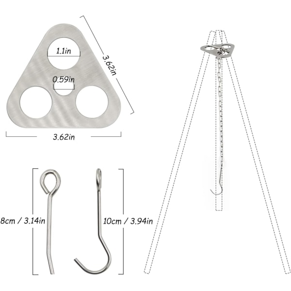 Camping Tripod Board Lav Grene om til Bål Tripod Rustfrit Stål (Sølv)