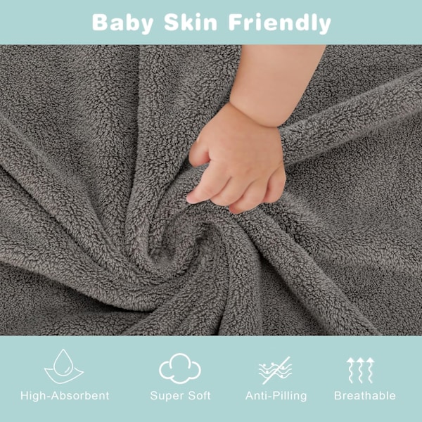 Babybadhandduk med Huva - Superabsorberande Babyhandduk - Presenter till Nyfödda - Badhanddukar för Flickor Pojkar (Grå)