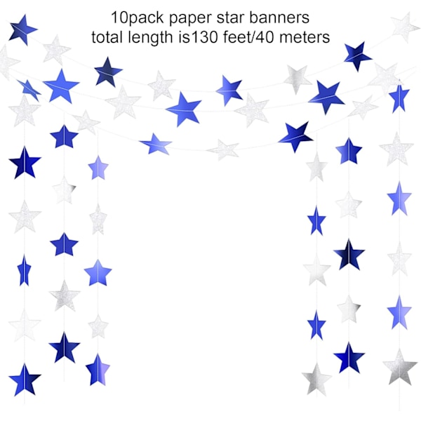 Glitter Stjärngirlang Banner Dekoration, 130 Fot Ljus Stjärna Hängande Bunting Banner Bakgrund för 2024 Nyår Examen