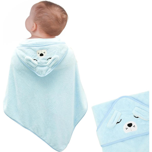Baby Badehåndkle med Hetter - Superabsorberende Babyhåndkle - Gaver til Nyfødte - Badehåndklær for Jenter Gutter (Blå)
