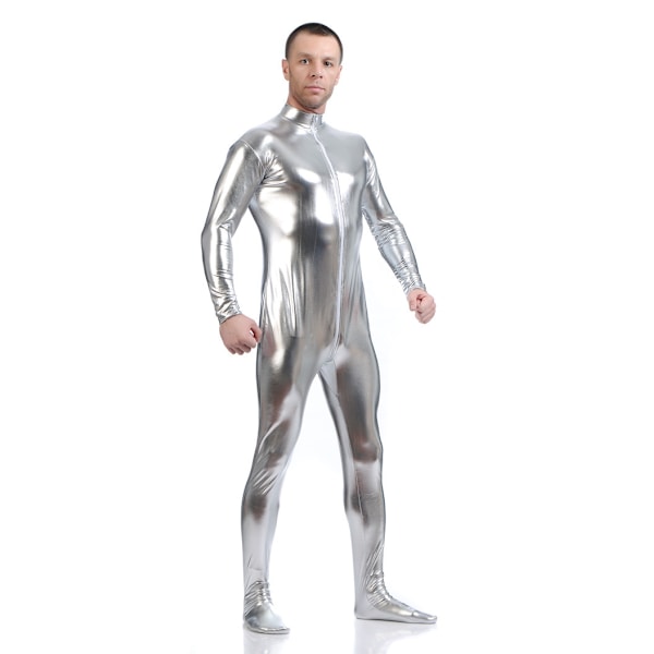 Unisex Metallic Bodysuit Zentai utan huva Vuxen Blank En Piec