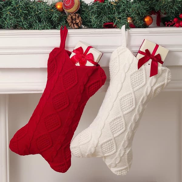 Julstrumpor 2-pack, 16'' Julklappsstrumpor Benmodellering Stor Stickad Stickad Strumpa för Barn, Rustik Lanthus