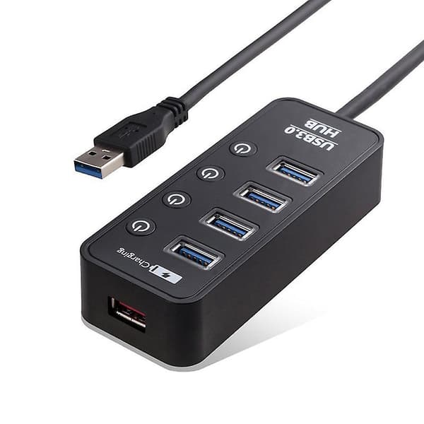 Strömdriven USB 3.0-hubb, 4-portars USB-hubb med strömbrytare - nätadapter ingår