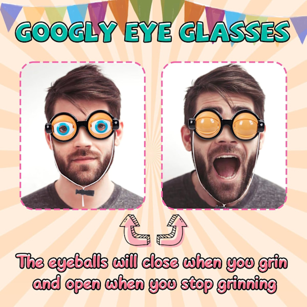 2 st Funny Glasses för Vuxna Galna Ögon Glas Googly Eye Glasses Vuxen Storlek Dumma Solglasögon Med Blinkande Ögonboll På