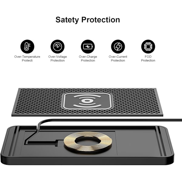 Trådløs Billader Telefonopladningspude Anti-Slip Måtte Hurtigopladningsadapter til Mobiltelefon