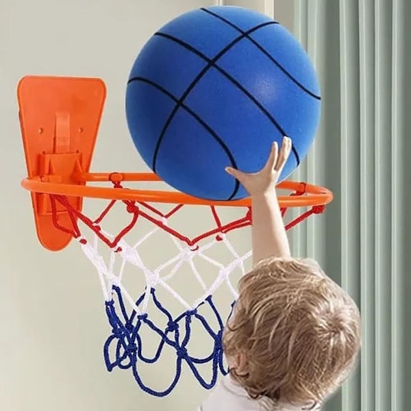 Tyst basketboll, tyst boll, inomhusträningsboll med låg ljudnivå, obelagd skumboll med hög densitet, mikroporös tyst skumbasketboll blå 18