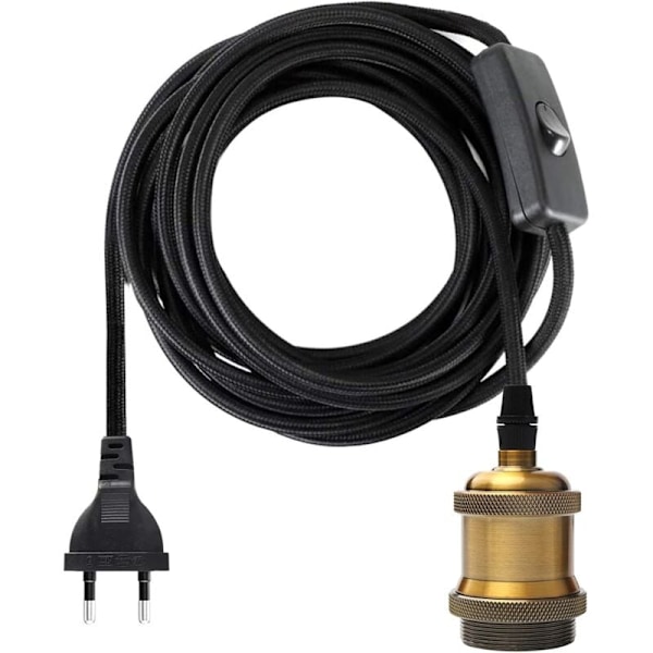 E27-uttag med strömbrytare, 3,5 meter kabel tyg elektrisk tråd för glödlampsuttag/Edison Retro-hängande lampa/kreativ DIY-kronljuslampa, vintage industriell stil mässing