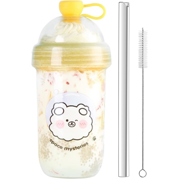 Bubbeltekopps, 560ML Återanvändbara Dricksglas med Lock och Sugrör,