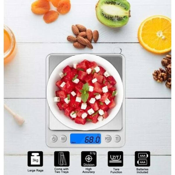Köksskala, Elektronisk precisionsskala 0,1 g/3 kg, Liten smyckesskala