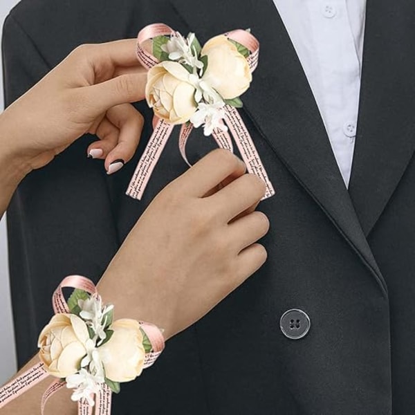 4 stk Bryllups Håndleddsblomster, Håndleddskorsett Bryllup Kunstig