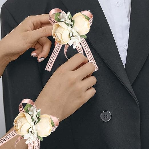 4 stk. Bryllups Håndledsblomster, Håndleds Korset Bryllup Kunstige