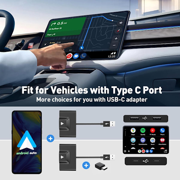 Trådløs Android Auto-adapter til biler med fabriksmonteret kablet Android Auto