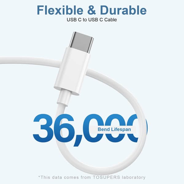 USB-C til USB-C Kabel 1,8 m 60W 3-pak, USB-C Kabel til Opladning af iPhone 16 15, Type C til Type C Hurtig Opladningsledning Kompa