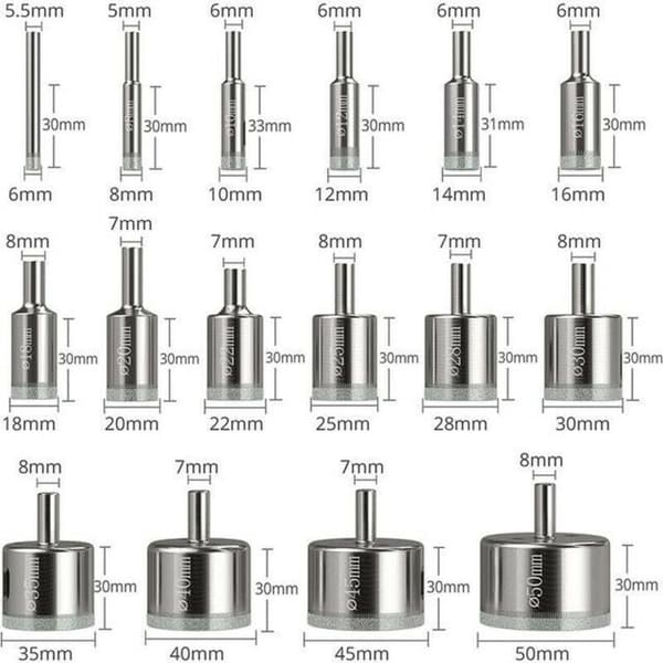 Hulsav 16stk, Diamantbor Bits Hulsav 6-50mm Glasboring