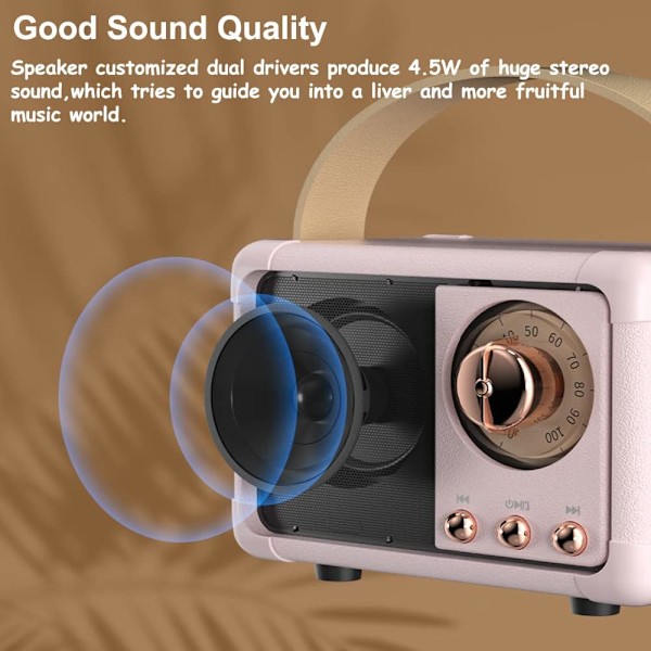 Retro Bluetooth Högtalare Trådlös Mini Högtalare, (Rosa)