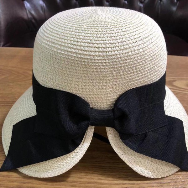 Svart hopfällbar hatt för kvinnor, sommarhatt, solhatt med bred brätte, haksnöre