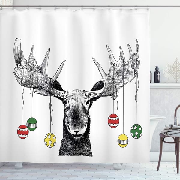 Julklappsduschdraperi, Tyg Badrumsdekorationsset med Krokar,